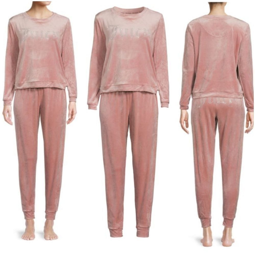 Juicy Couture Pink Bedazzle JUICY Spellout Jogger Set Sleepwear Loungewear LARGE